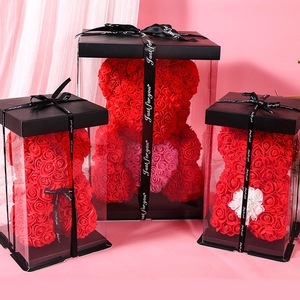 หมีดอกกุหลาบ ดอกไม้อมตะ ของขวัญวันวาเลนไทน์และวันเกิด หมีโฟม PE ทำมือ พร้อมกล่องของขวัญ PVC ขายส่งสำหรับการค้าต่างประเทศ - Product Image 1