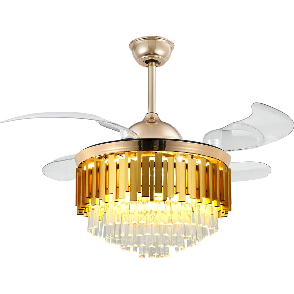 Breezelux Modern Crystal Golden Luxury Ceiling Fan Modern Ceiling Fan Lights Celling Fan Led Quiet