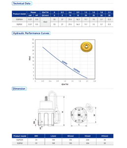 خزان مياه محمول صغير الحجم 0.37 كيلو وات 0.5 حصان عالي الضغط ورأس عالي غاطس مع مفتاح عائم - Product Image 4