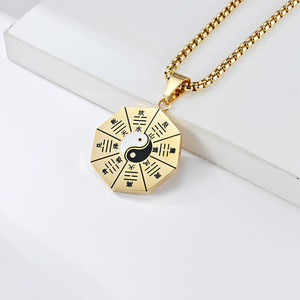 Collier en acier titane style chinois rétro avec pendentif poisson Yin Yang, motif Tai Chi Bagua, inaltérable, bijoux de Dongguan - Product Image 4