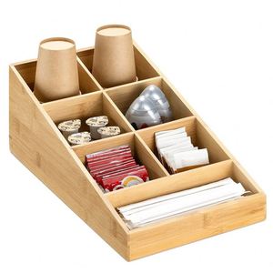 Organizador de Estación de Café de Bambú con 7 Compartimentos, Dispensador de Café, Organizador de Café y Té - Product Image 1