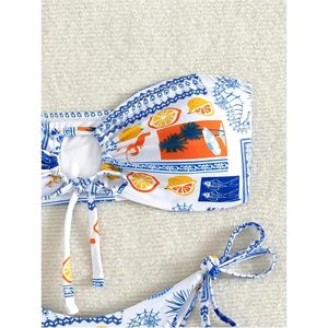 Conjunto de Bikini de 2 Piezas para Mujer FOXA, Estampado de Frutas, Top Bandeau, Tanga con Lazos Laterales, Traje de Baño de Verano para Playa, Elástico, Spandex, Poliéster - Product Image 5