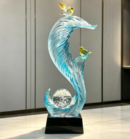 Ornement en résine transparente en forme de queue de phénix, double oiseau, boule de cristal, figurine de table, décoration d'intérieur, cadeau de mariage