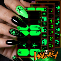 Autocollants pour ongles en gros, esthétiques, noirs et blancs, motif momie, fantôme, toile d'araignée, 16 bandes, non toxiques pour fête d'Halloween