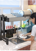 Égouttoir à vaisselle multifonctionnel large et réglable à 2 niveaux pour évier de cuisine, gain de place, à poser sur l'évier