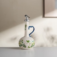 Botol Minyak Keramik Bergaris Lukis Tangan Eropa dan Amerika, Botol Minyak Zaitun, Botol Kecap Cuka Dapur