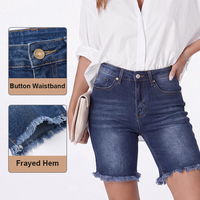 Shorts en jean pour femmes, taille haute, ourlet effiloché, longueur genou, décontractés, style Bermuda