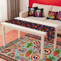 Nappe du Jour des Morts en Lin Mexicain 33x183CM Style Fanion Imprimé Numérique