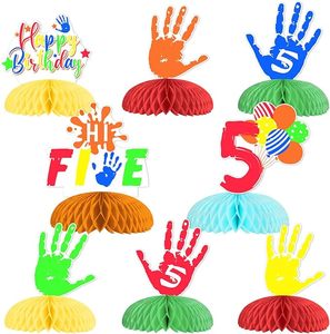 8 pièces Décorations de fête d'<span class=keywords><strong>anniversaire</strong></span> 'Hi Five' pour 5e <span class=keywords><strong>anniversaire</strong></span>, pour garçons et filles, Centre de table en nid d'abeille et Décoration de dessus de table - Product Image 1