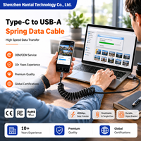 Kabel USB C HANTAI 3A Fast Braided Spring Type C ke USB A untuk Pengisian Daya Komputer, Mobil, Android Auto & Keyboard Gaming