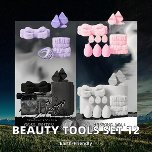 Juego de 12 diademas de franela con esponja de maquillaje sin látex y borla triangular para polvos - Product Image 2