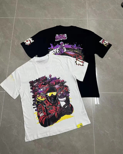 Camiseta de manga corta cómoda con estampado de algodón 100 por ciento de hombro caído de gran tamaño para hombre - Product Image 4