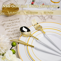 Ensemble de couverts jetables de luxe BST en plastique doré, robustes et écologiques, couteau, fourchette, cuillère, ustensiles pour mariage, fête, banquet