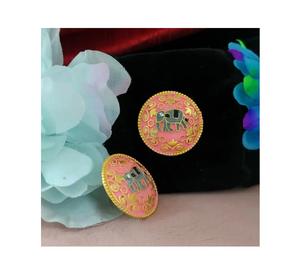 Pendientes de tuerca de latón esmaltados Meenakari ligeros, joyería artesanal India para niñas, boda festiva, estilo diario - Product Image 1