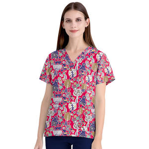 Logotipo personalizado estampado floral mezcla de algodón de mezclilla Hospital enfermería médico Jogger transpirable Unisex Scrubs uniformes conjuntos - Product Image 4
