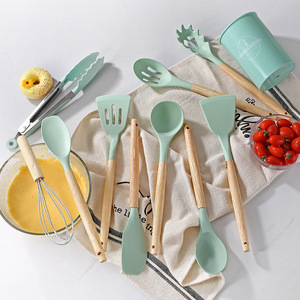 Silicone Kitchenware 12-Piece Set With Wooden Handles Non Stick Spatula <b>Cooking</b> Tools Heat Resistant Food Grade - Product Image 2