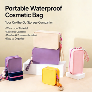 Elegante Bolsa de Cosméticos de Silicona |   Bolsa Impermeable con Cierre y Cordón Tejido de Color |   Organizador de Maquillaje Cuadrado Multiusos Ecológico - Product Image 3