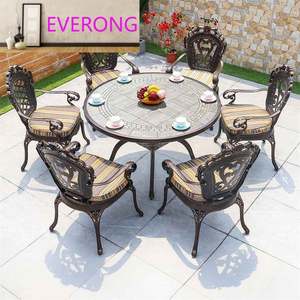 Ensemble de jardin moderne en aluminium moulé pour l'extérieur, 6 places, table et chaises de salle à manger durables résistantes aux UV pour la cour, l'hôtel - Product Image 1