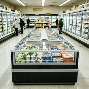 Congélateur d'îlot commercial sur mesure pour supermarché avec fenêtre vitrée <span class=keywords><strong>large</strong></span> pour la présentation en gros de produits surgelés, viandes et fruits de mer - Product Image 1