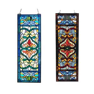 Magnifique panneau de fenêtre en verre Tiffany artisanal à motifs carrés et floraux, en verre taillé et coloré, à suspendre pour la décoration intérieure - Product Image 1