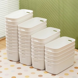 White Rectangle Plastic <b>Storage</b> Bins Stackable <b>Kitchen</b> Organization <b>Boxes</b> For Snacks Socks Minimalist Design - Product Image 1