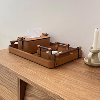 Plateau de rangement de luxe en cuir de selle, boîte à mouchoirs, organiseur de bureau haut de gamme, plateau de valet, élégant accessoire de décoration intérieure pour clés
