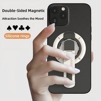 Support de téléphone portable magnétique en aluminium enveloppé de silicone souple, pour bureau, avec anneau de maintien, poignée de décompression et support pliable