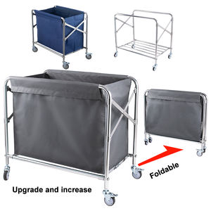 折りたたみ式ステンレス鋼201 4輪サイレントロッキングキャスター100KG容量ランドリーハンドカートハウスキーピングトロリーホテルスイベル - Product Image 2