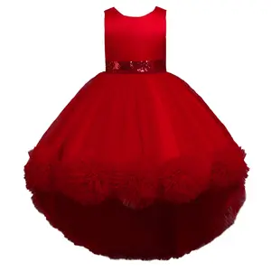 New Cute dress child girl knee length mesh flower gown for girls trailing baby girl birthday dresses for 3 years old