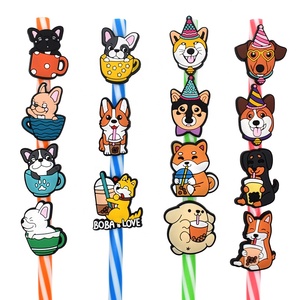 6-8mm personalizado al por mayor reutilizable perro paja encantos Toppers Kawaii gato silicona paja Toppers lindo Animal perros de compañía - Product Image 2