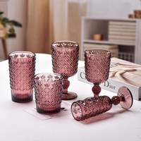 Verres à vin en verre épais de haute qualité, colorés, gaufrés, style vintage, série bonbons, vente en gros d'usine, pour la maison et l'hôtellerie