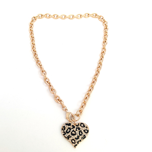 Mặt Dây Chuyền Kim Cương Giả Pha Lê Hình Trái Tim Tình Yêu Tráng Men Da Báo Thời Trang Vòng Cổ Dây Chuyền Vàng Cho Nữ - Product Image 1