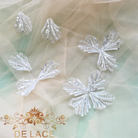 DELACE JB Ivoire Paillettes Perlées Brodées Plantes Motif Floral Applique Décorative pour Robes De Mariée De Mariée