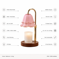 Lámpara de Aromaterapia con Calentador de Velas de Cristal con Diseño Floral, Fundidor de Cera LED con Base Dorada para el Hogar, Dormitorio, Sala de Estar, Venta al por Mayor