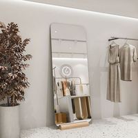 Miroir de maquillage moderne sur pied, sans cadre, en verre, doré/noir, avec base en bois, pour salon