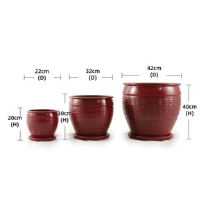Juego de Macetas de Cerámica Esmaltada, Ecológicas y Duraderas, Color Rojo Borgoña Brillante, Textura de Mimbre Tejido, para Interiores y Exteriores - Product Image 2