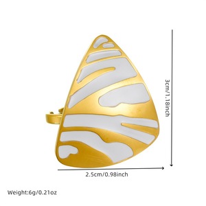 Geometric Triangle Ring Gold White Enamel Adjustable Unisex Fashion Jewelry Party Statement Piece - Product Image 4