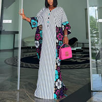 Robe longue de luxe africaine 2026 style Bubu, imprimé floral rayé, Kaftan ample, tenue Dashiki nigériane