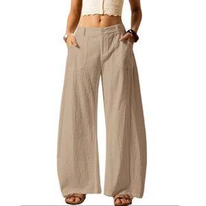 <span class=keywords><strong>Pantaloni</strong></span> Palazzo Larghi da Donna in Cotone 100% Modello Barrel, Collezione Estate 2026, Casual a Gamba Larga con <span class=keywords><strong>Tasche</strong></span> - Product Image 3