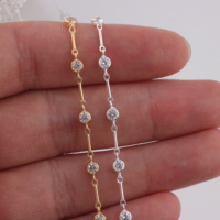 Chaîne à maillons et barres en or 14K plaqué or/argent S925 avec zircon serti de 3 mm pour la fabrication de bijoux permanents, colliers, bracelets et accessoires