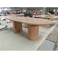 Newstar Vente en gros Villa Design moderne Table de salle à manger de style nordique Longue table à manger ovale en pierre beige travertin pour 12 places