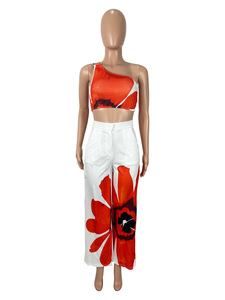 Ensemble 2 pièces J38 tendance été élégant pour <span class=keywords><strong>femme</strong></span> : haut unique sans manches à épaule unique et pantalon, style streetwear - Product Image 6