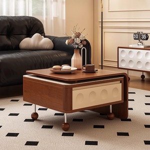 French Vintage Style Extendable Coffee <b>Table</b> Wood Top Multi Functional Square <b>Sofa</b> <b>Side</b> <b>Table</b> Small Apartment Use - Product Image 3