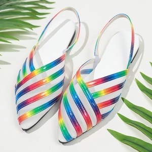 Women Rainbow Metallic Mesh Slingback Flat <b>Sandals</b> Pointed Toe <b>Elastic</b> Strap Summer Party Ladies Shoes - Product Image 2