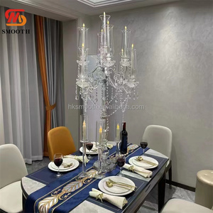 SMOOTH Hot Selling Luxury 9 Head Table Centerpiece Candelabra Clear Transparent <b>Crystal</b> Candle Stand Fit <b>Real</b> Candle - Product Image 2