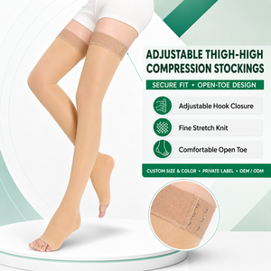 Bas de <span class=keywords><strong>contention</strong></span> médicaux personnalisés grande taille 20-30 30-40 mmHg, socles chirurgicaux cuisse-genou à bout ouvert pour femmes et hommes - Product Image 1
