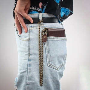 For Men's Vintage Chain <b>Wallet</b> Real Leather Zipper Bifold Short <b>RFID</b> Blocking Anti-Theft Coin Pocket Purse Travel - Product Image 4