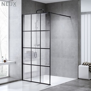 Paroi de douche moderne en verre trempé <span class=keywords><strong>noir</strong></span> à <span class=keywords><strong>grille</strong></span> de 8 mm d'épaisseur, en forme de L, avec fonction de nettoyage facile - Product Image 1