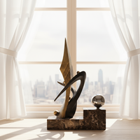 Sculpture abstraite en métal bronze foncé avec base en marbre, ornement de bureau, décoratif pour hôtel, salle d'exposition, objets de villa, fabricant grossiste