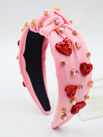Nouveau serre-tête pour femme, idéal pour la Saint-Valentin et la saison des mariages, en tissu, orné de cœurs, de diamants et de sequins, accessoire tendance noué